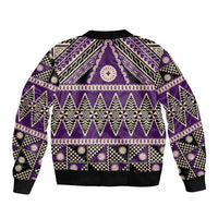 Vintage Bula Fiji Bomber Jacket Purple Tapa Masi Motif