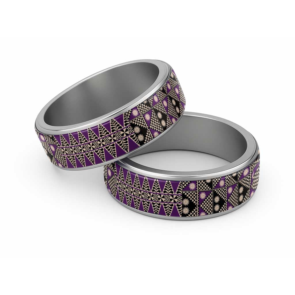 Vintage Bula Fiji Classic Ring Purple Tapa Masi Motif - Polynesian Pride
