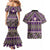 Vintage Bula Fiji Couples Matching Mermaid Dress and Hawaiian Shirt Purple Tapa Masi Motif