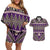 Vintage Bula Fiji Couples Matching Off Shoulder Short Dress and Hawaiian Shirt Purple Tapa Masi Motif