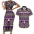 Vintage Bula Fiji Couples Matching Short Sleeve Bodycon Dress and Hawaiian Shirt Purple Tapa Masi Motif