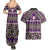 Vintage Bula Fiji Couples Matching Summer Maxi Dress and Hawaiian Shirt Purple Tapa Masi Motif