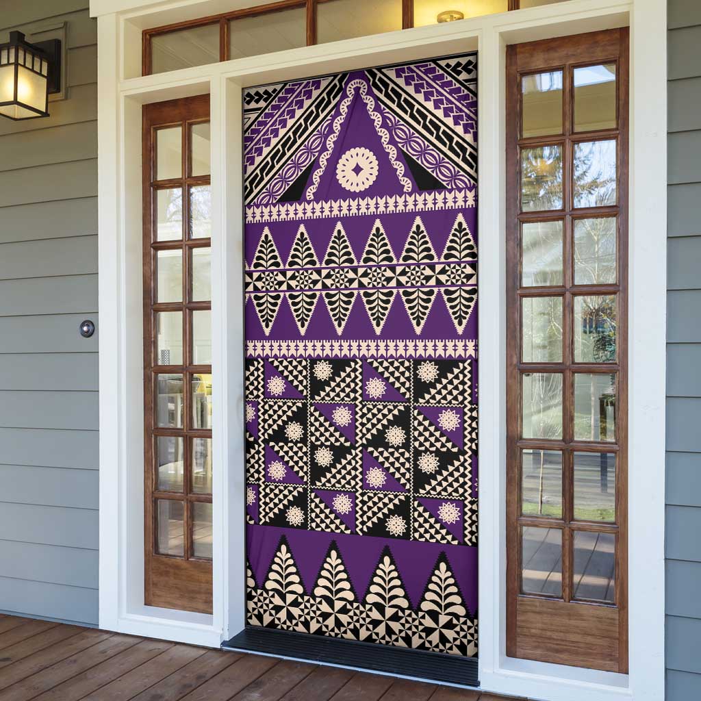 Vintage Bula Fiji Door Cover Purple Tapa Masi Motif - Polynesian Pride