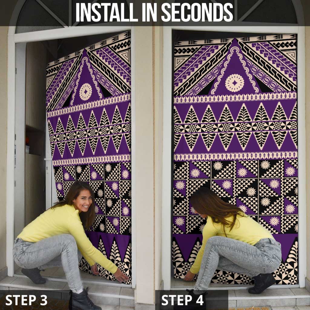 Vintage Bula Fiji Door Cover Purple Tapa Masi Motif - Polynesian Pride