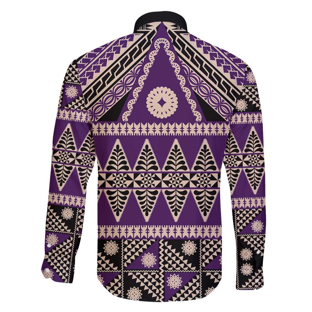 Vintage Bula Fiji Family Matching Off Shoulder Maxi Dress and Hawaiian Shirt Purple Tapa Masi Motif