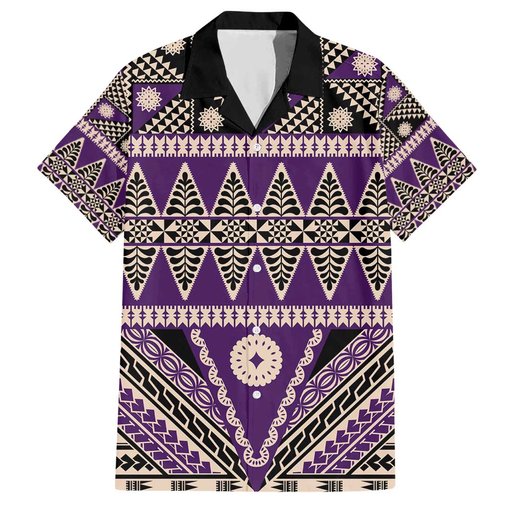 Vintage Bula Fiji Family Matching Short Sleeve Bodycon Dress and Hawaiian Shirt Purple Tapa Masi Motif