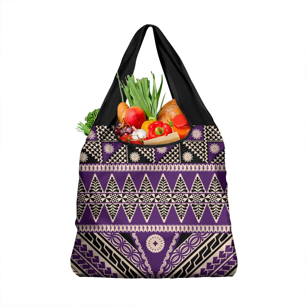 Vintage Bula Fiji Grocery Bag Purple Tapa Masi Motif