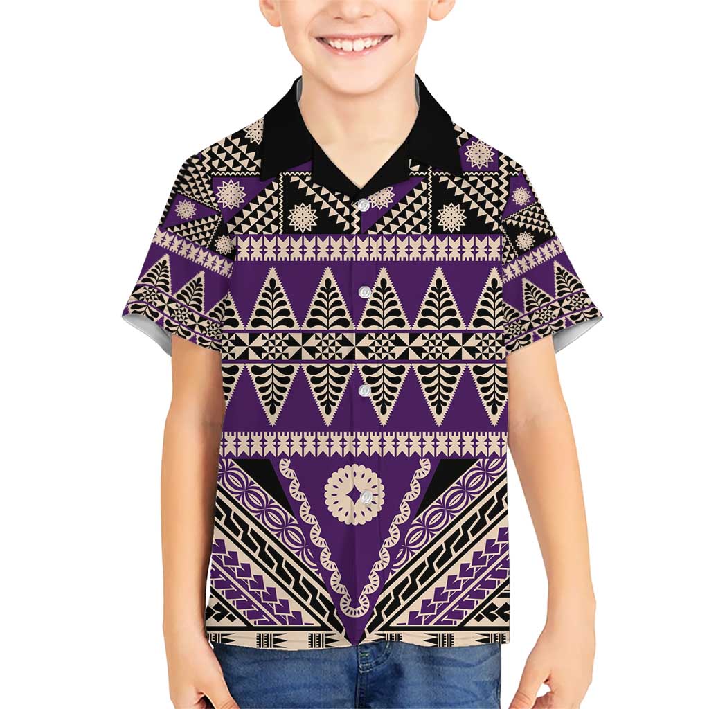 Vintage Bula Fiji Hawaiian Shirt Purple Tapa Masi Motif