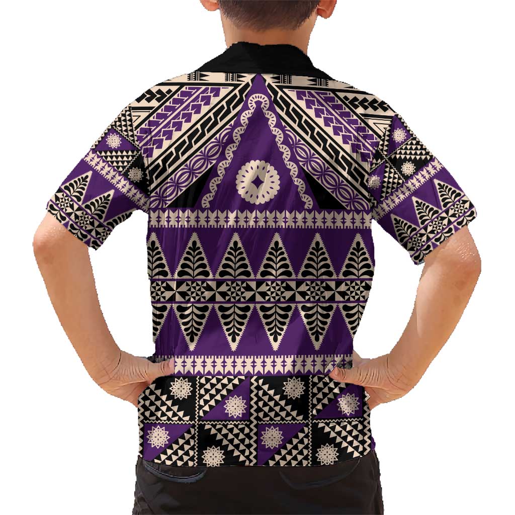 Vintage Bula Fiji Hawaiian Shirt Purple Tapa Masi Motif