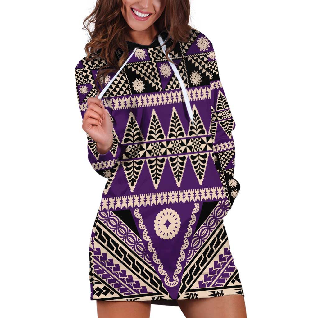 Vintage Bula Fiji Hoodie Dress Purple Tapa Masi Motif