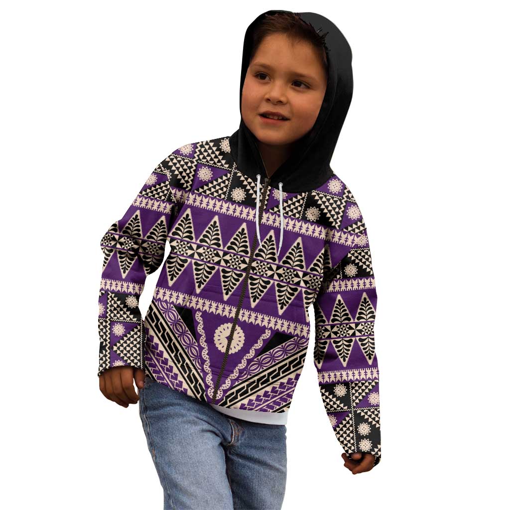 Vintage Bula Fiji Kid Hoodie Purple Tapa Masi Motif