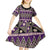 Vintage Bula Fiji Kid Short Sleeve Dress Purple Tapa Masi Motif