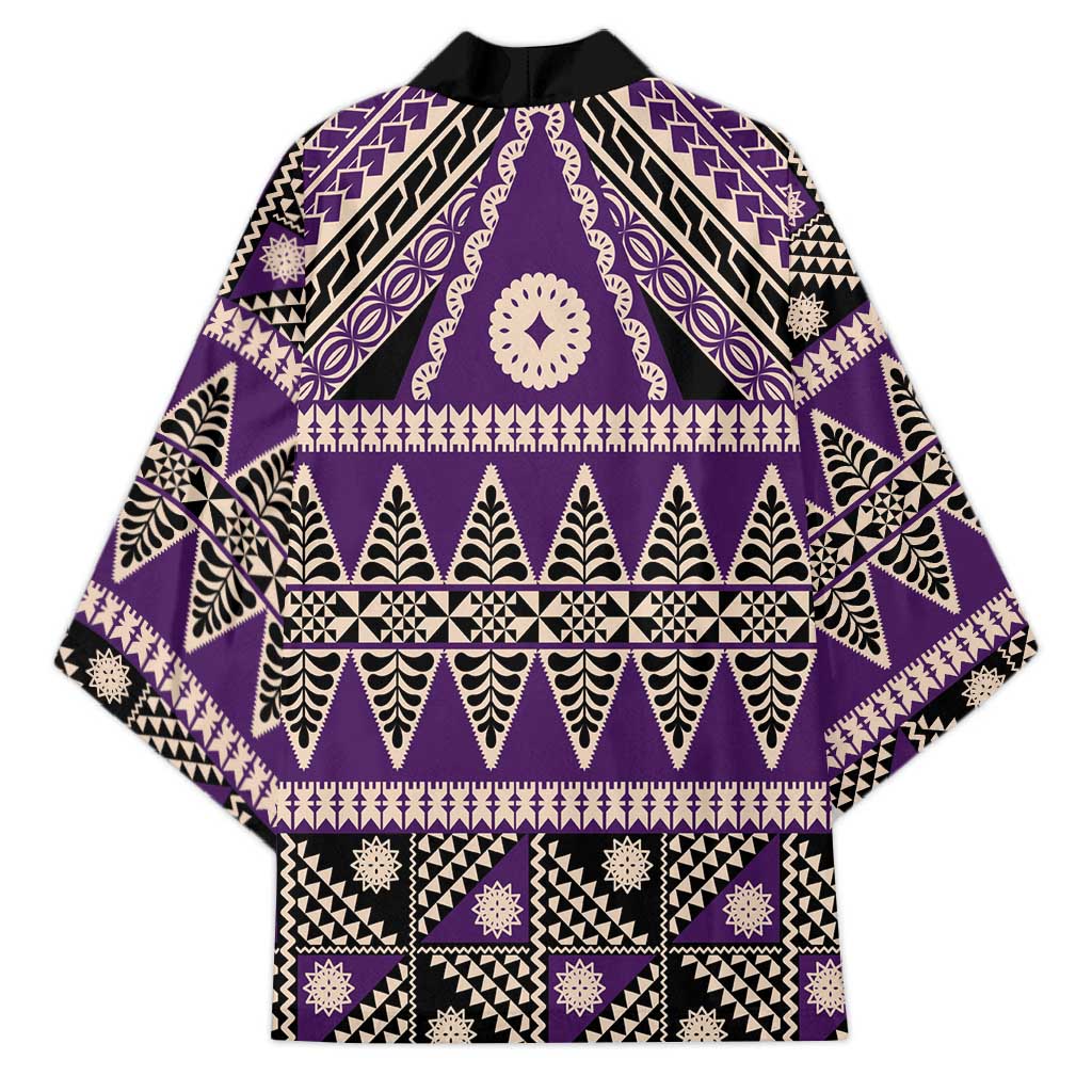 Vintage Bula Fiji Kimono Purple Tapa Masi Motif - Polynesian Pride