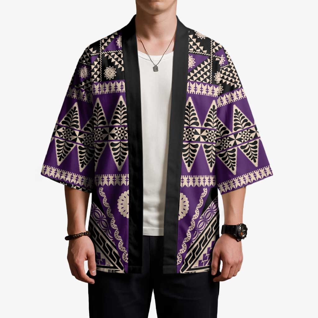 Vintage Bula Fiji Kimono Purple Tapa Masi Motif - Polynesian Pride