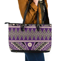 Vintage Bula Fiji Leather Tote Bag Purple Tapa Masi Motif