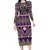 Vintage Bula Fiji Long Sleeve Bodycon Dress Purple Tapa Masi Motif