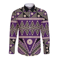 Vintage Bula Fiji Long Sleeve Button Shirt Purple Tapa Masi Motif