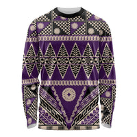Vintage Bula Fiji Long Sleeve Shirt Purple Tapa Masi Motif
