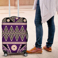 Vintage Bula Fiji Luggage Cover Purple Tapa Masi Motif
