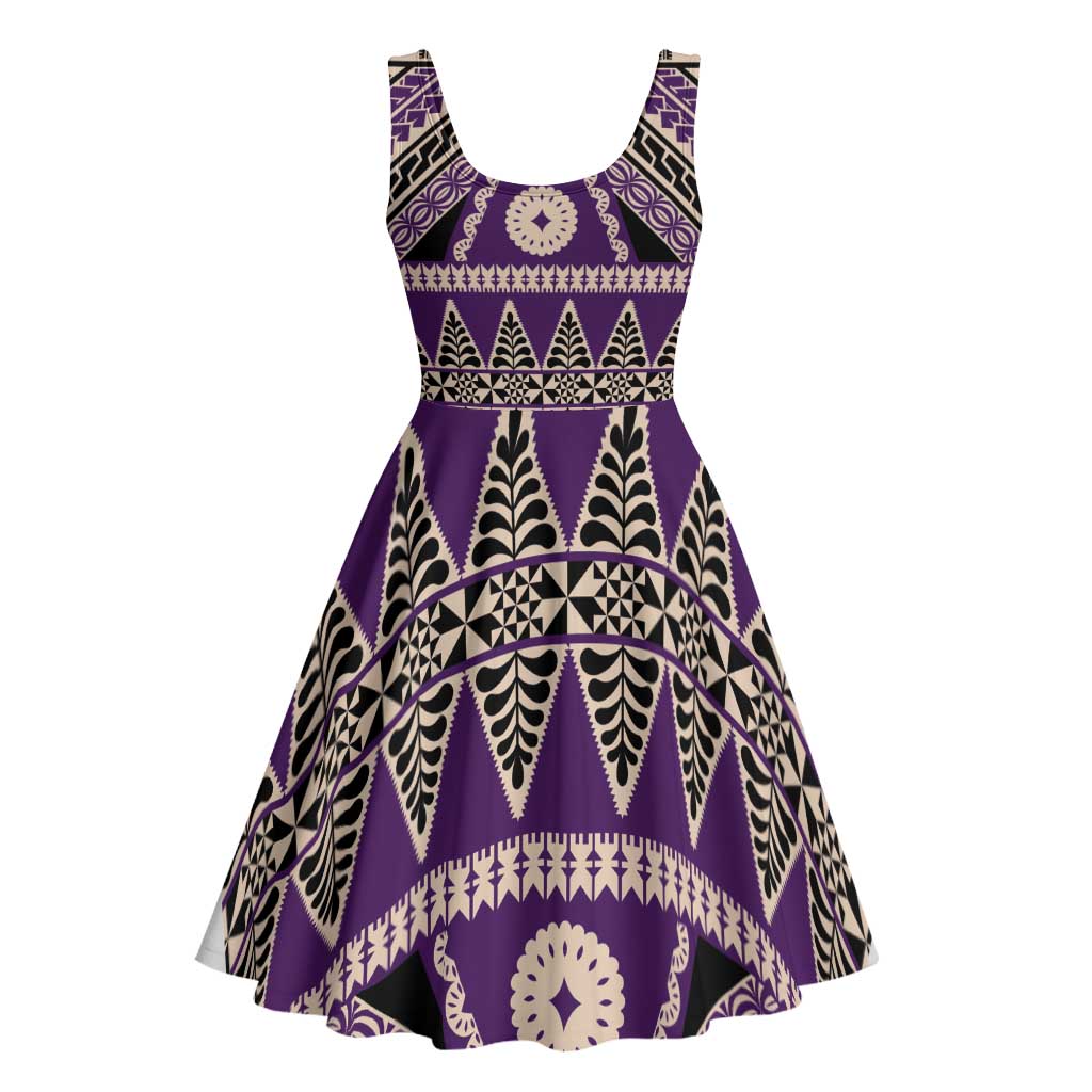 Vintage Bula Fiji Midi Dress Purple Tapa Masi Motif - Polynesian Pride