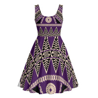 Vintage Bula Fiji Midi Dress Purple Tapa Masi Motif - Polynesian Pride