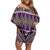 Vintage Bula Fiji Off Shoulder Short Dress Purple Tapa Masi Motif