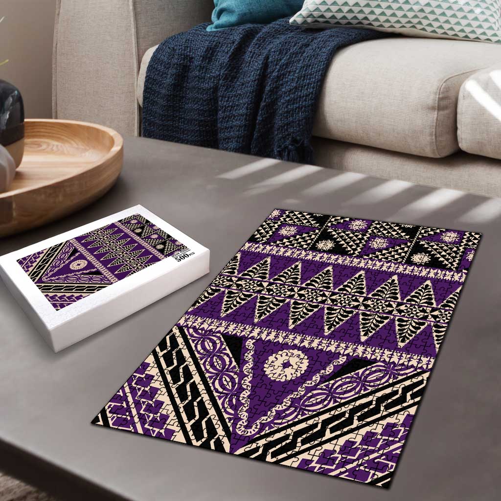 Vintage Bula Fiji Puzzle Purple Tapa Masi Motif - Polynesian Pride