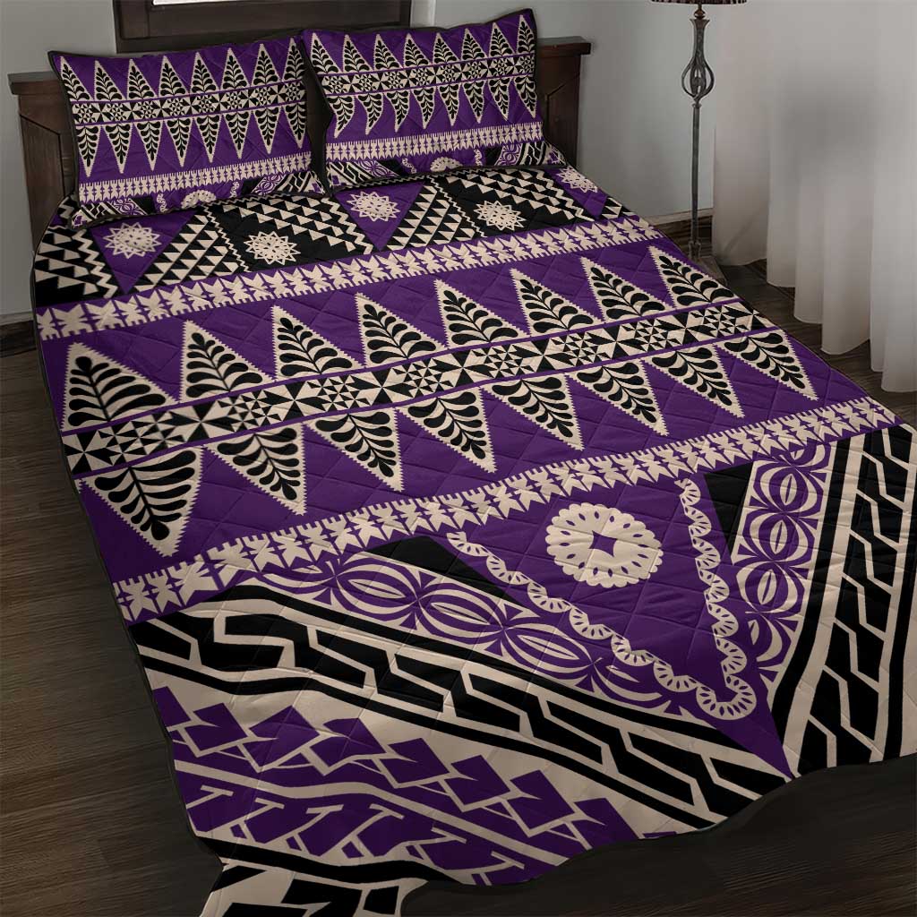 Vintage Bula Fiji Quilt Bed Set Purple Tapa Masi Motif