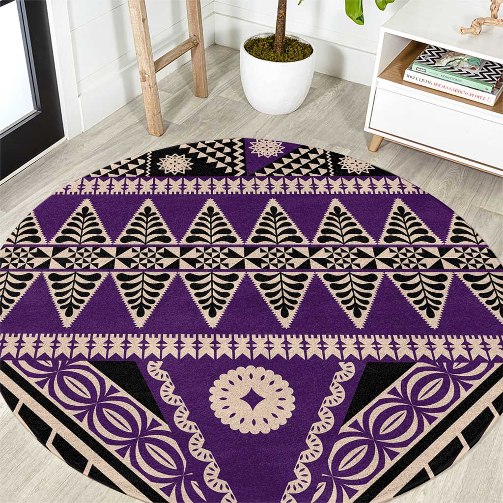 Vintage Bula Fiji Round Carpet Purple Tapa Masi Motif