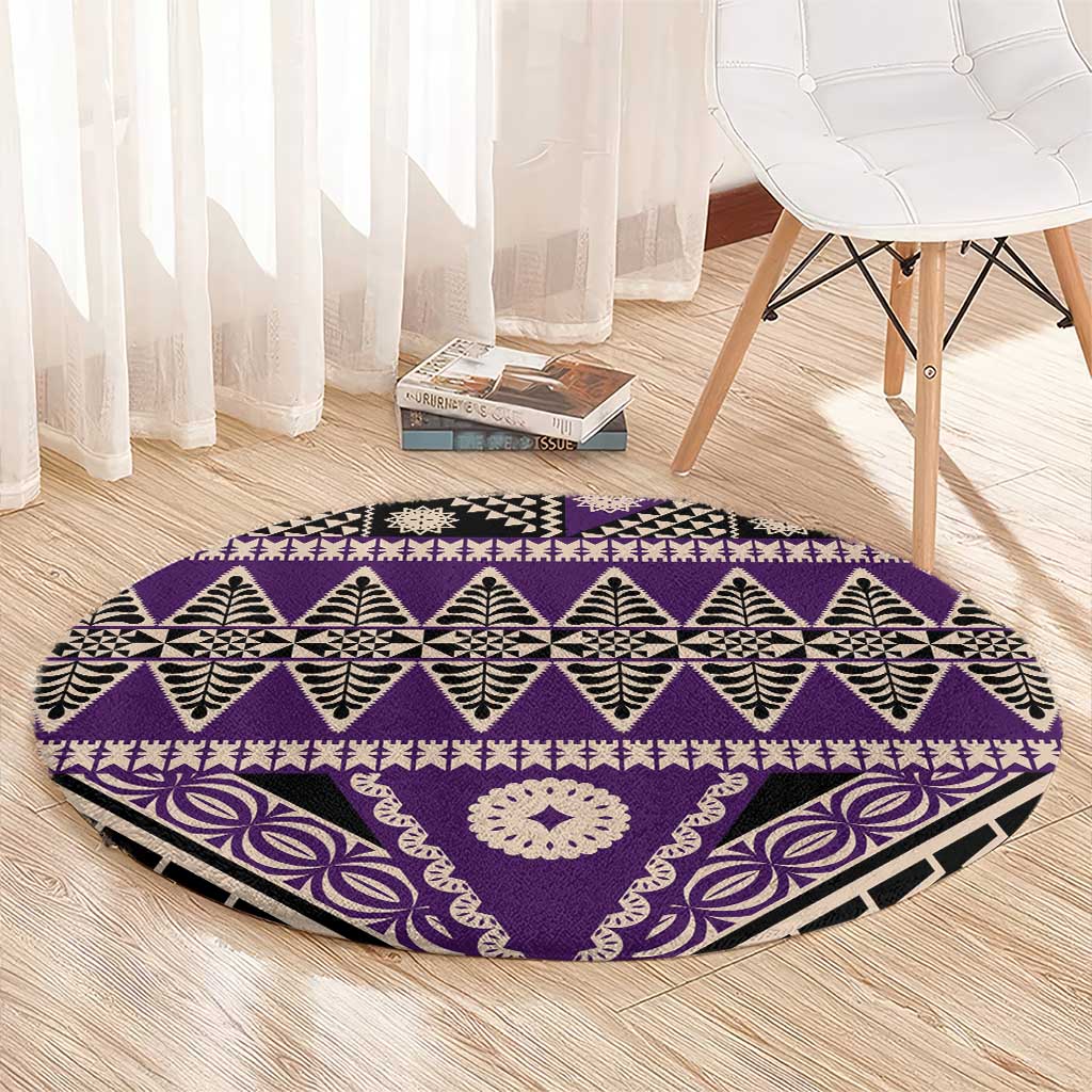 Vintage Bula Fiji Round Carpet Purple Tapa Masi Motif