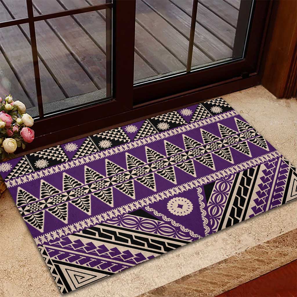 Vintage Bula Fiji Rubber Doormat Purple Tapa Masi Motif
