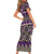 Vintage Bula Fiji Short Sleeve Bodycon Dress Purple Tapa Masi Motif