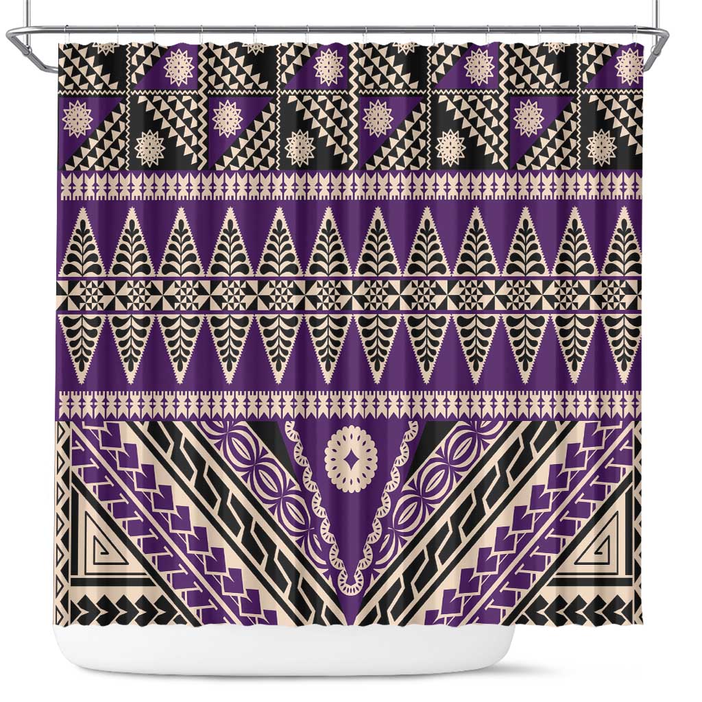Vintage Bula Fiji Shower Curtain Purple Tapa Masi Motif