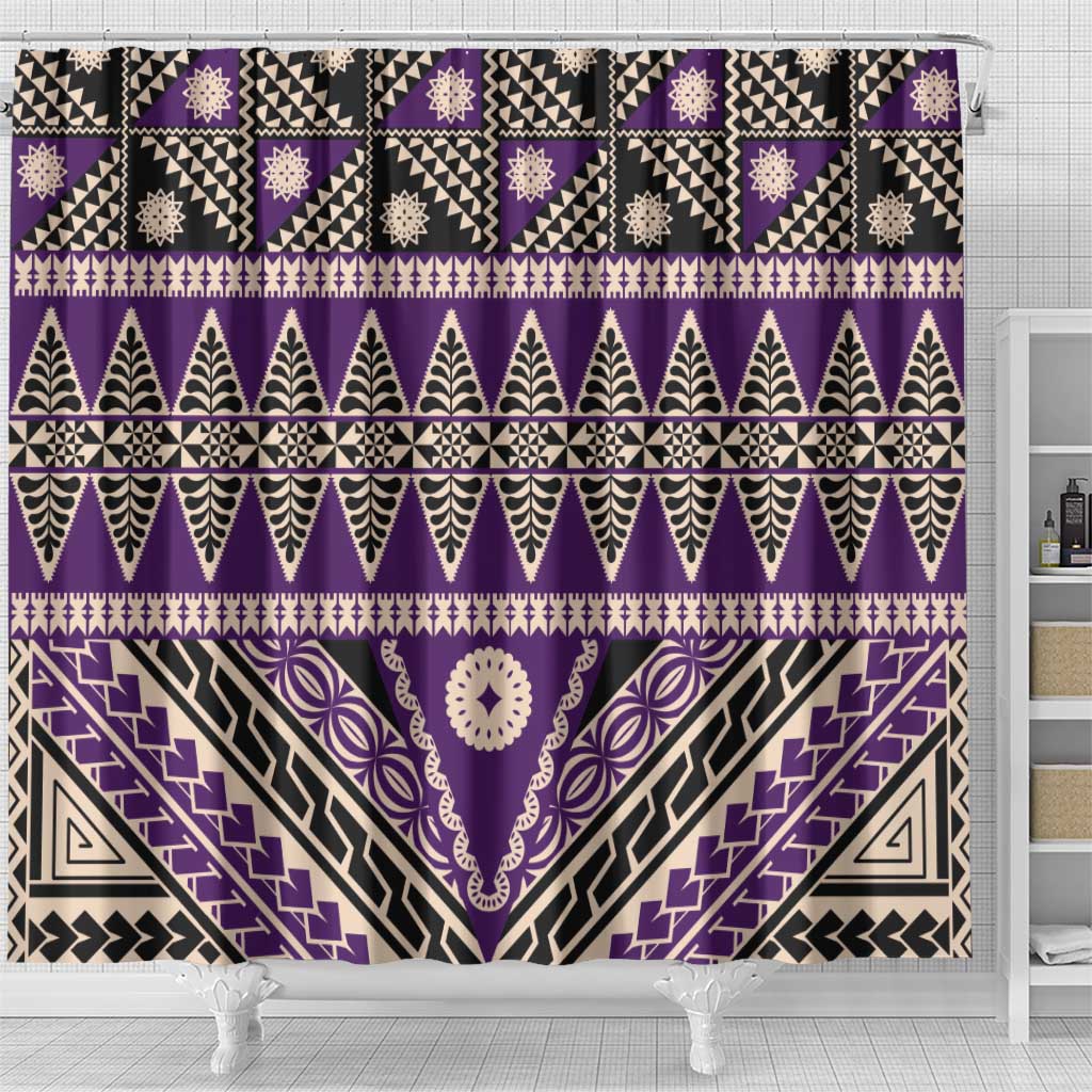 Vintage Bula Fiji Shower Curtain Purple Tapa Masi Motif