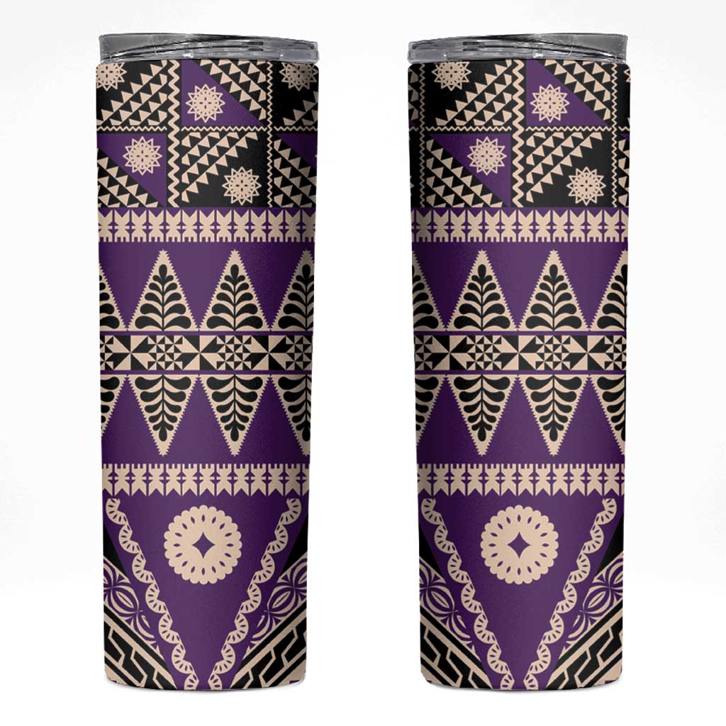 Vintage Bula Fiji Skinny Tumbler Purple Tapa Masi Motif