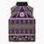 Vintage Bula Fiji Sleeveless Puffer Jacket Purple Tapa Masi Motif - Polynesian Pride