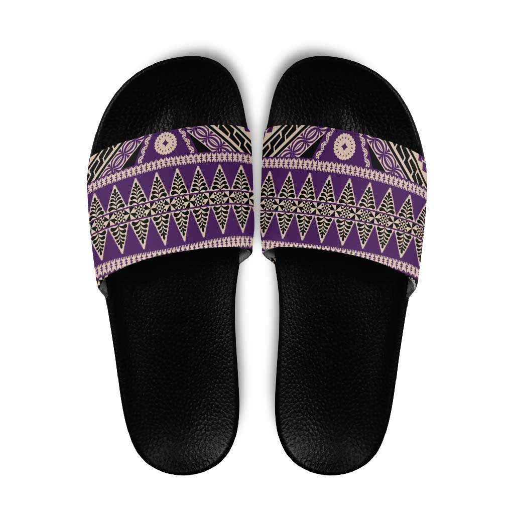Vintage Bula Fiji Slide Sandals Purple Tapa Masi Motif - Polynesian Pride