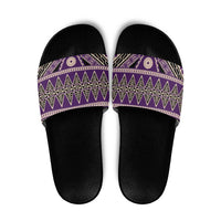 Vintage Bula Fiji Slide Sandals Purple Tapa Masi Motif - Polynesian Pride
