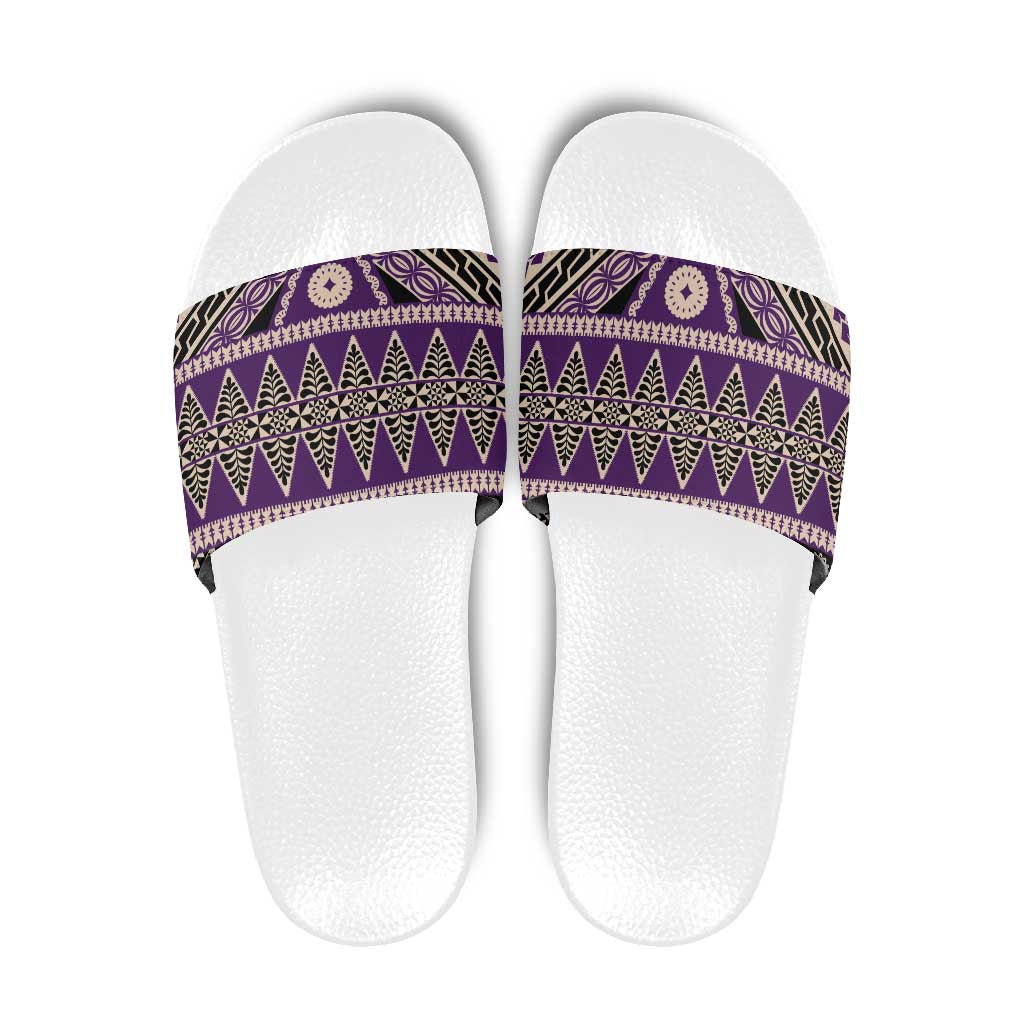 Vintage Bula Fiji Slide Sandals Purple Tapa Masi Motif - Polynesian Pride