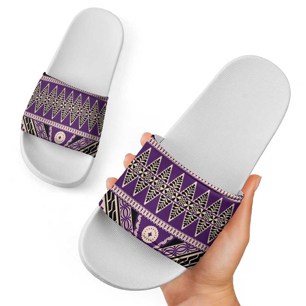 Vintage Bula Fiji Slide Sandals Purple Tapa Masi Motif - Polynesian Pride