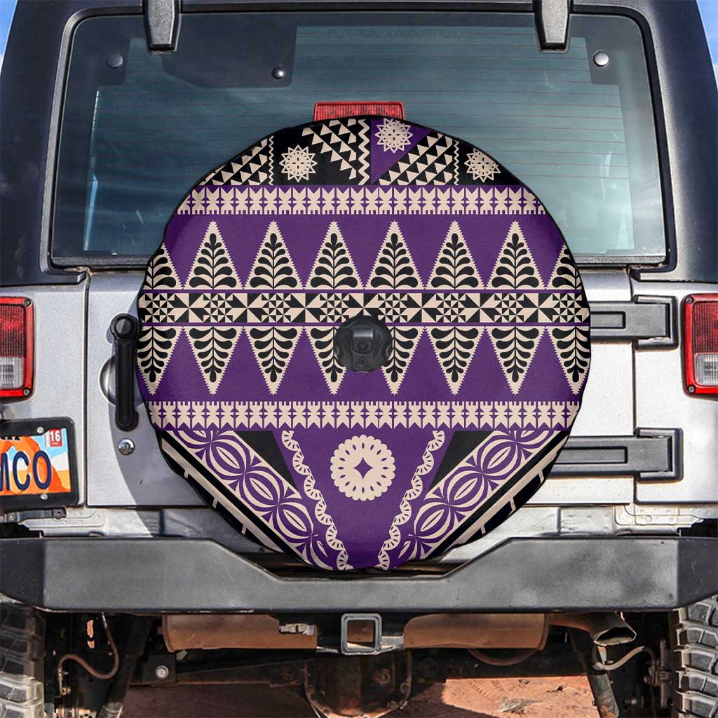 Vintage Bula Fiji Spare Tire Cover Purple Tapa Masi Motif