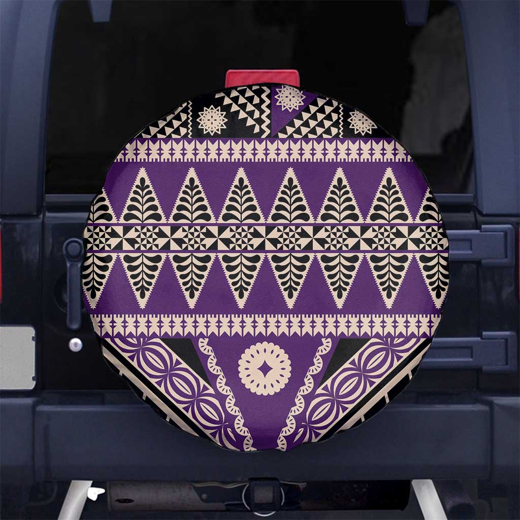 Vintage Bula Fiji Spare Tire Cover Purple Tapa Masi Motif