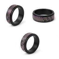 Vintage Bula Fiji Spinner Ring Purple Tapa Masi Motif - Polynesian Pride