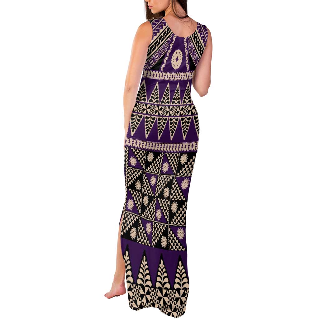 Vintage Bula Fiji Tank Maxi Dress Purple Tapa Masi Motif