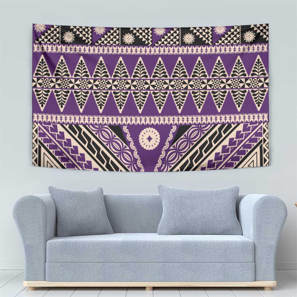 Vintage Bula Fiji Tapestry Purple Tapa Masi Motif