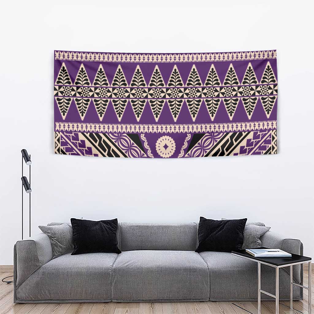 Vintage Bula Fiji Tapestry Purple Tapa Masi Motif