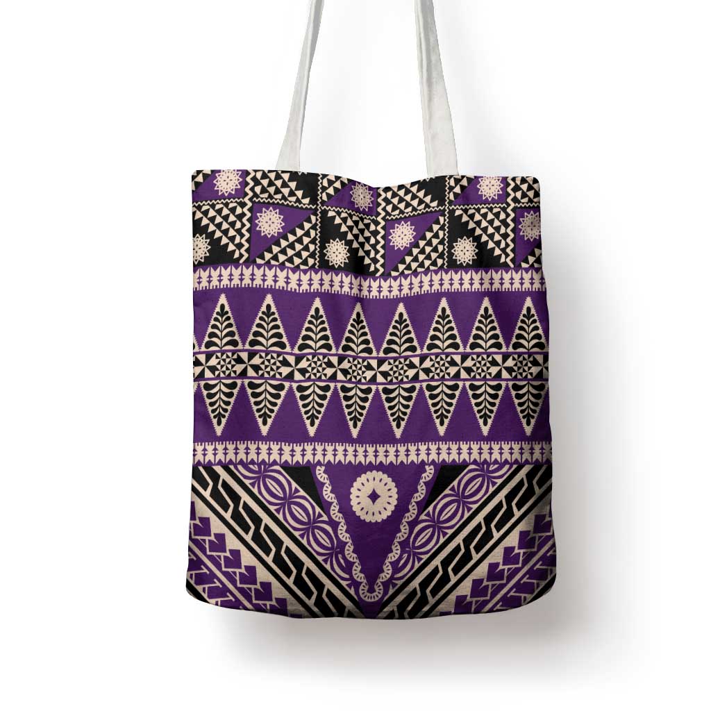 Vintage Bula Fiji Tote Bag Purple Tapa Masi Motif - Polynesian Pride