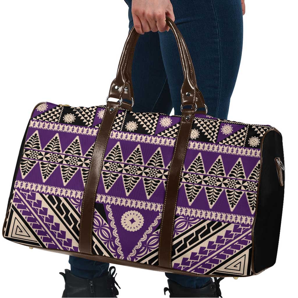 Vintage Bula Fiji Travel Bag Purple Tapa Masi Motif - Polynesian Pride