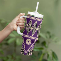 Vintage Bula Fiji Tumbler With Handle Purple Tapa Masi Motif