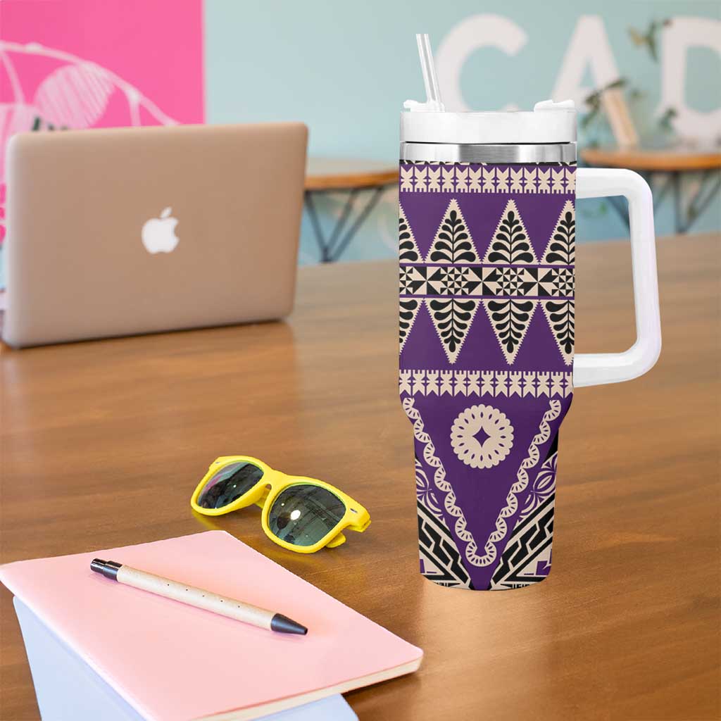 Vintage Bula Fiji Tumbler With Handle Purple Tapa Masi Motif
